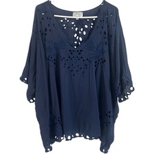 Johnny Was Jade Easy Eyelet Blouse in Navy Blue Size: XL