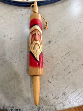 Carved Wooden 19" Rolling Pin Painted Santa Claus By Evans