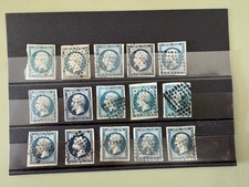 Lot 15 timbres Napoléon III 20c bleu YT 14 - Empire - Oblitérations Nuances K008