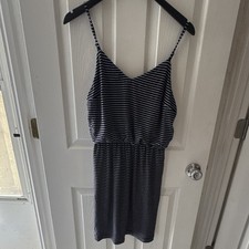 Gap Navy/White Striped Knit A-Line V-Neck Strappy Sleeveless Dress M