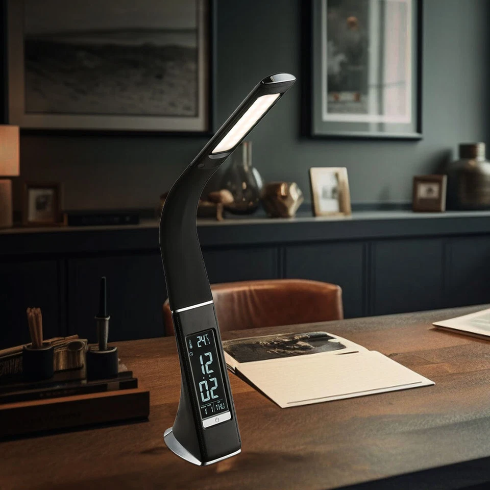 LED Lampada da Tavolo Touch Dimmer Orologio Sveglia Flexo Colori Fissabile Büro - Immagine 3 di 4