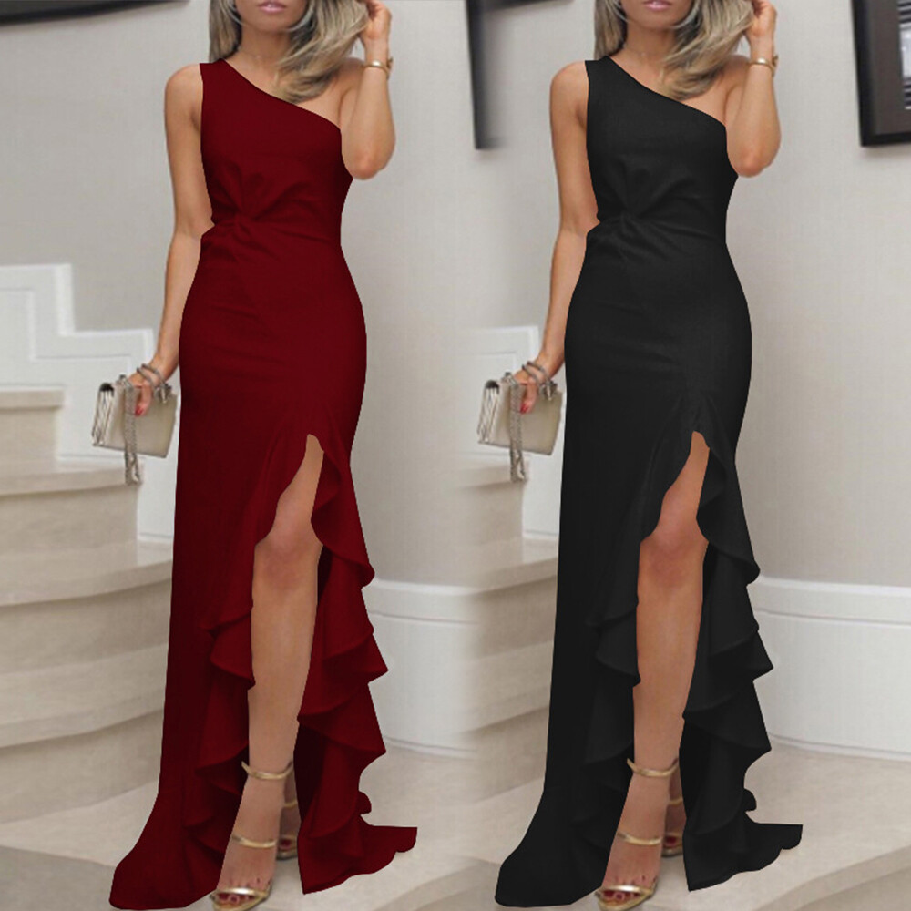 Plus Size Women's One Shoulder Long Dress High Split Party Evening