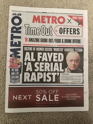 Metro London 20th September 2024 20/9/24 Mohamed Al-Fayed