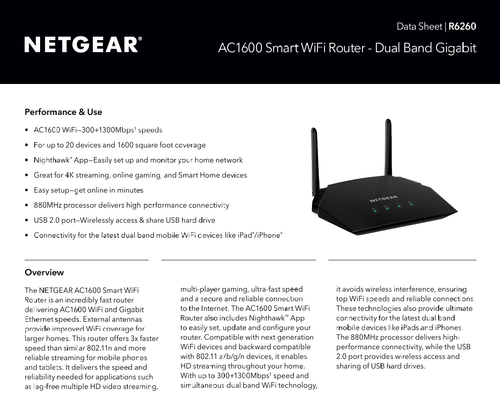 Netgear AC1600 Dual-Band Smart WLAN Router - R6260-100NAS - Bild 5 von 5