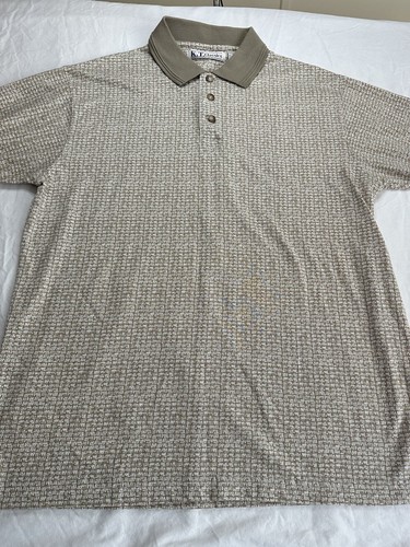 KT Classics Golf Polo Shirt Medium Khaki Geometric Design Cotton/Polyester CLEAN - Picture 2 of 9