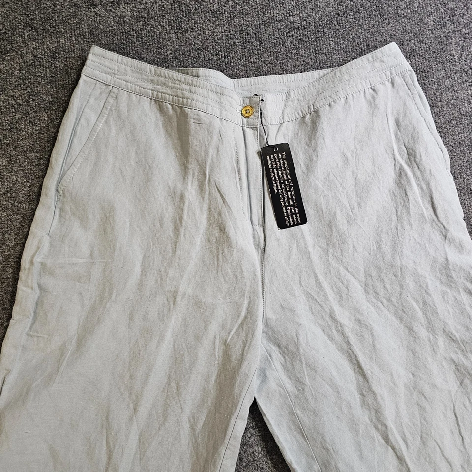 Pantalones WinterSilks para mujer 14 azul lino seda recortado capri pierna recta Lagenlook Foto 2 de 4