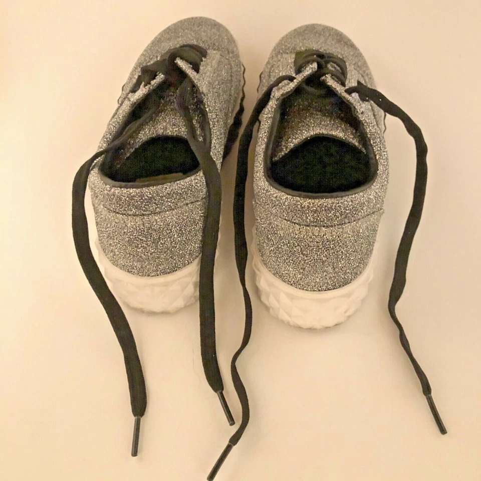 Kendall+Kylie kkReign4 glitter silver white and black platform sneaker MSRP $135 - Image 2 of 4