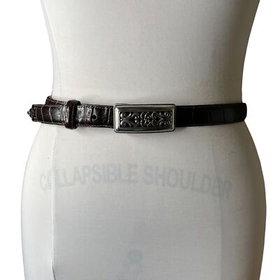 Brighton Black Croc-Embossed Leather Belt with Silver Buckle Brighton Womens Belt Black Croc Embossed Leather w Silver  main image 2