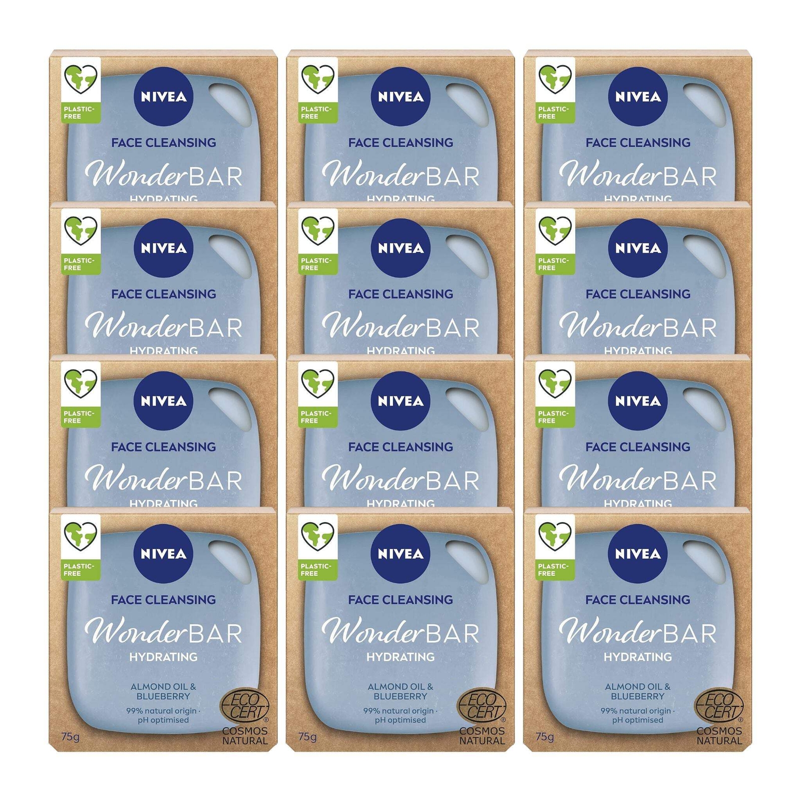 NIVEA WonderBAR Hydrating Face Cleansing Bar 75g – Almond Oil & Blueberry (12-Pa