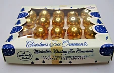 Lot VTG Glass GOLD 20mm BALL Feather Tree Christmas Ornaments Shiny Brite Japan