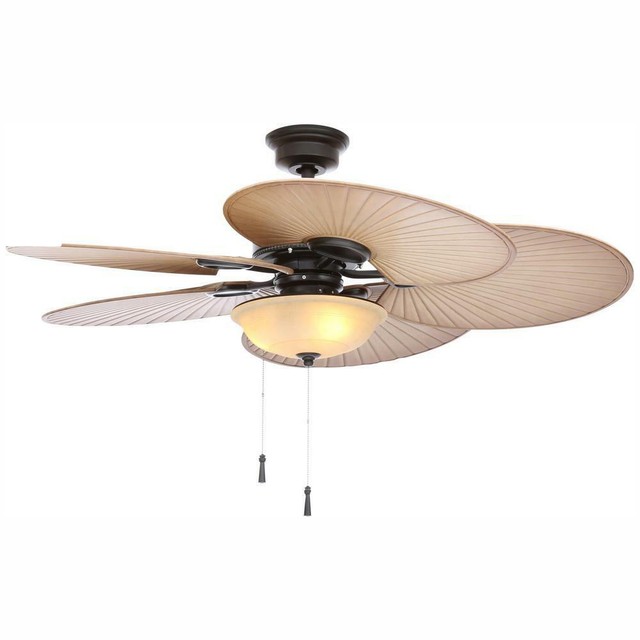 48 In Outdoor Palm Blade Ceiling Fan Tropical Style Bowl Light