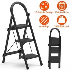 Portable 3 Step Ladder Folding Step Stool with Handgrip Wide Pedal Heavy Duty