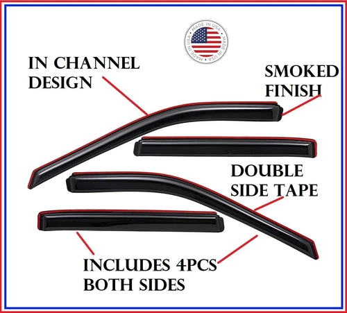 In Channel Rain Guards Smoked Window Visors 4PC FOR Honda Accord Sedan 2003-2007
