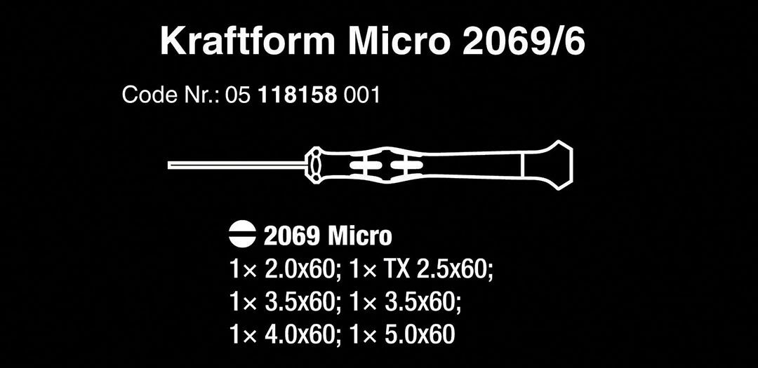 Wera 2069/6 Micro-dopschroevendraaierset houder, 6 -delig Wera 2069/6 Micro-dopschroevendraaierset houder, 6 -delig