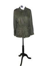 Kookai Olive Zip Tie Waist Utility Military Linen Zip Jacket Coat Sz 42 Us 8