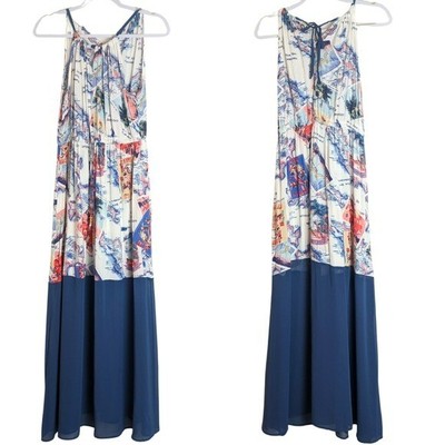 Peter Som Tropical Travel Postcard Pull-Over Maxi Dress Women's Size Medium 