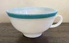 1 Vintage PYREX TEA CUP / COFFEE CUP White Milkglass w/ Turquoise Blue Rim