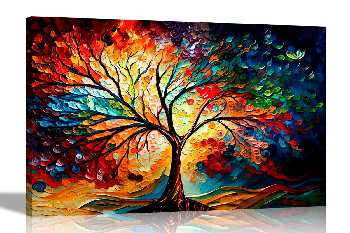 Colourful Tree of Life Canvas Wall Art Prints for Living Room