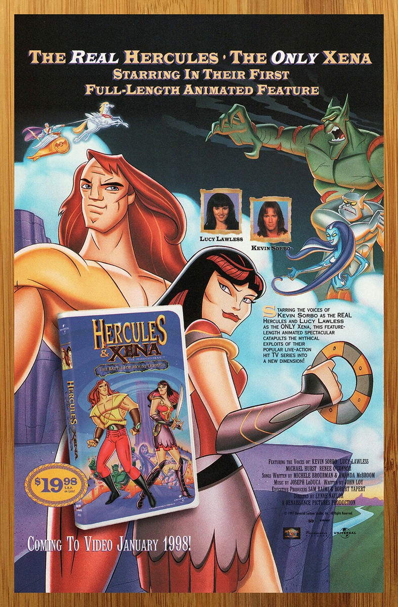 1997 Hercules & Xena Animated Movie Print Ad/Poster Kevin Sorbo