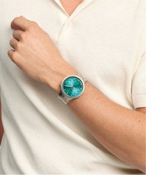 Swatch 青 シリコンバンド 腕時計 Swatch Big Bold Irony AQUA SHIMMER SB07S100G Wristwatch BIG
