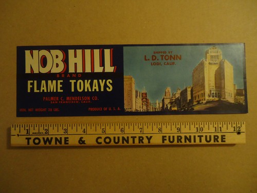 Nob Hill brand Flame Tokays Palmer C Mendelson San Francisco CA fruit box label - 第 1/1 張圖片