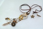 Artisan Funky Stone Stars Bead Pendant Leather Cord 40" Necklace