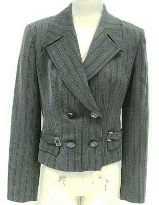 ALBERTO MAKALI Gray Wool Herringbone Pinstripe Cropped Jacket Blazer $330! Sz 4