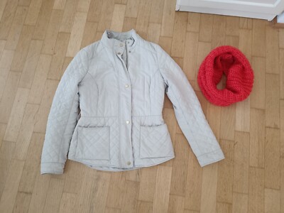 Esprit Jacke Gr. S + Schal Übergangsjacke Jäckchen Parker Weiß Rot Wolle Weste 