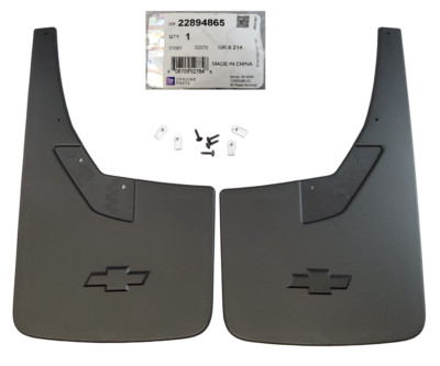 Flat Rear Splash Guards Mud Flaps W/ Bowtie 14-19 Silverado Black New GM Pair