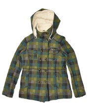 Hurley Womens Hooded Duffle Jacket Uk 14 Medium Green Check Cotton Ad45