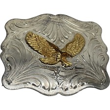 Vintage Alpaca Mexico Etched Nickel Silver/Gold Belt Buckle Eagle 4.25  x 3.5  