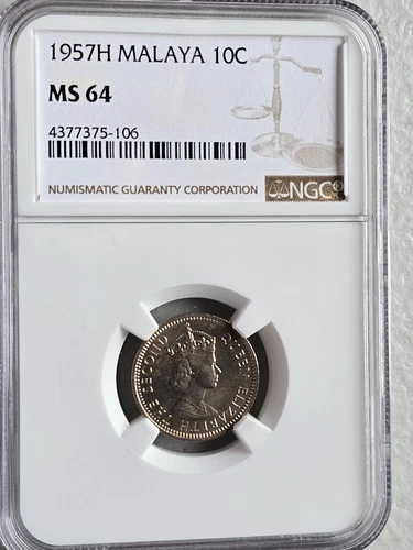 Malaya 10 Cents 1957H NGC MS 64