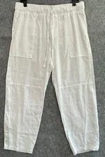 Bella Dahl Utility Pants White Large Tie Waist High Rise Relaxed Casual Trousers