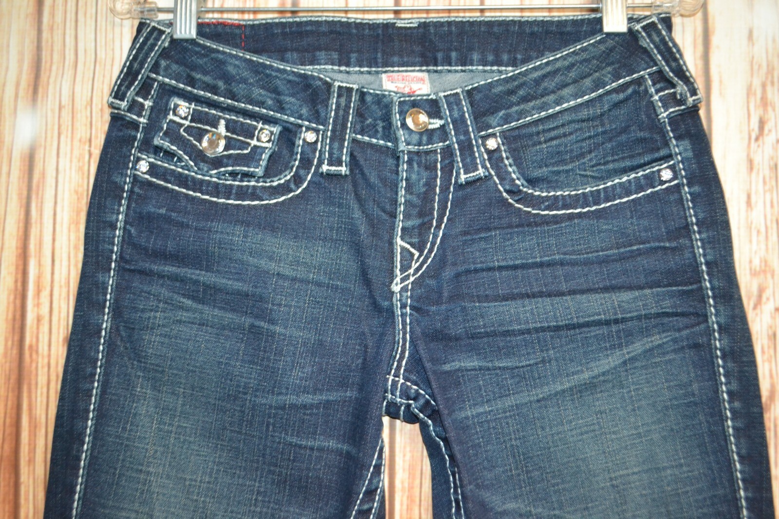 True Religion Women's Disco Becky Big T Gem Buttons Blue Jeans Sz 28x32 thumbnail 5