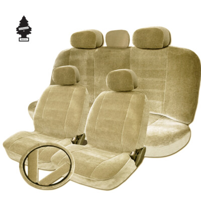For Honda New Beige Velour Fabric Car Truck Seat Steering Covers Full Gift Set 