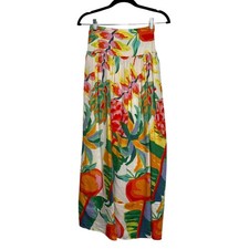White Floral Multi Color long Maxi Skirt with Pockets