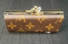 Louis Vuitton Monogram LV Coin Purse Brown Coated Canvas Lipstick Case Kiss Lock
