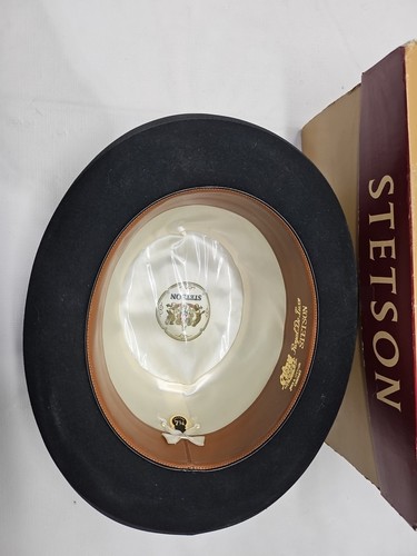 Stetson Royal Deluxe Black Fur Felt Men's Homburg Hat.Sz 7 1/4 W/ Box Excellent - Picture 8 of 9