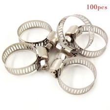 100 Pack 3/4Inch - 1Inch Drive Hose Clamps Adjustable Fuel Line Worm Clips New