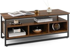 Industrial TV Stand with 3 Cubbies 110cm Black Steel Wood Console Table Brown