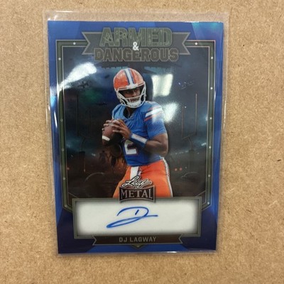 DJ LAGWAY 2026 LEAF METAL FOOTBALL ARMED & DANGEROUS AUTO #ED 3/5 Blue