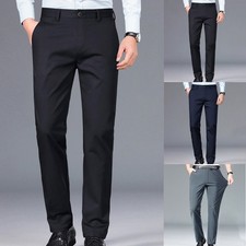Formal Men's Summer Trousers Thin Stretchy Polyester Straight Leg Work Pants