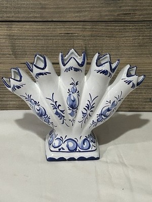 R.C. & C.A. Lda., Pottery Hand-Painted Five Fan Finger Vase Portugal