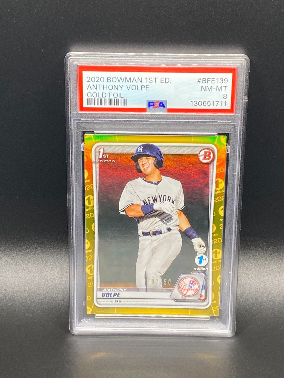2020 Bowman 1st Edition Anthony Volpe Gold Foil RC #'d/50 #BFE-139 PSA NM-MT 8