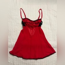 Y2K Victoria s Secret Silk Chiffon Red Black Lace Milkmaid Slip Dress Chemise