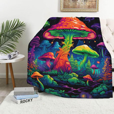 Mushroom Fleece Throw Blanket  Lightweight, Machine Washable, 50x60 Inches