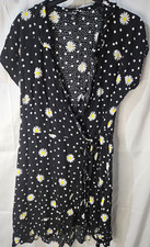 Pour Moi size 14 ladies floral print black mini dress v neck wrap short sleeves