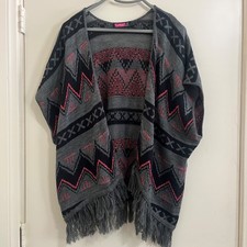 Womens Aztec Knit Kimono Sz S Fringe Cardigan Boho Indie Cottage Festival Cowboy