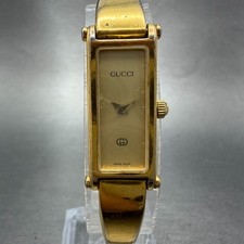 Gucci 1500L Tank Watch Women 12mm Gold Dial Gold Rectangle Bangle New Battery JT