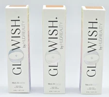 3 Pk HUDA BEAUTY Glowish Multidew Skin Tint Foundation- 1.35 oz- 04 Light Medium